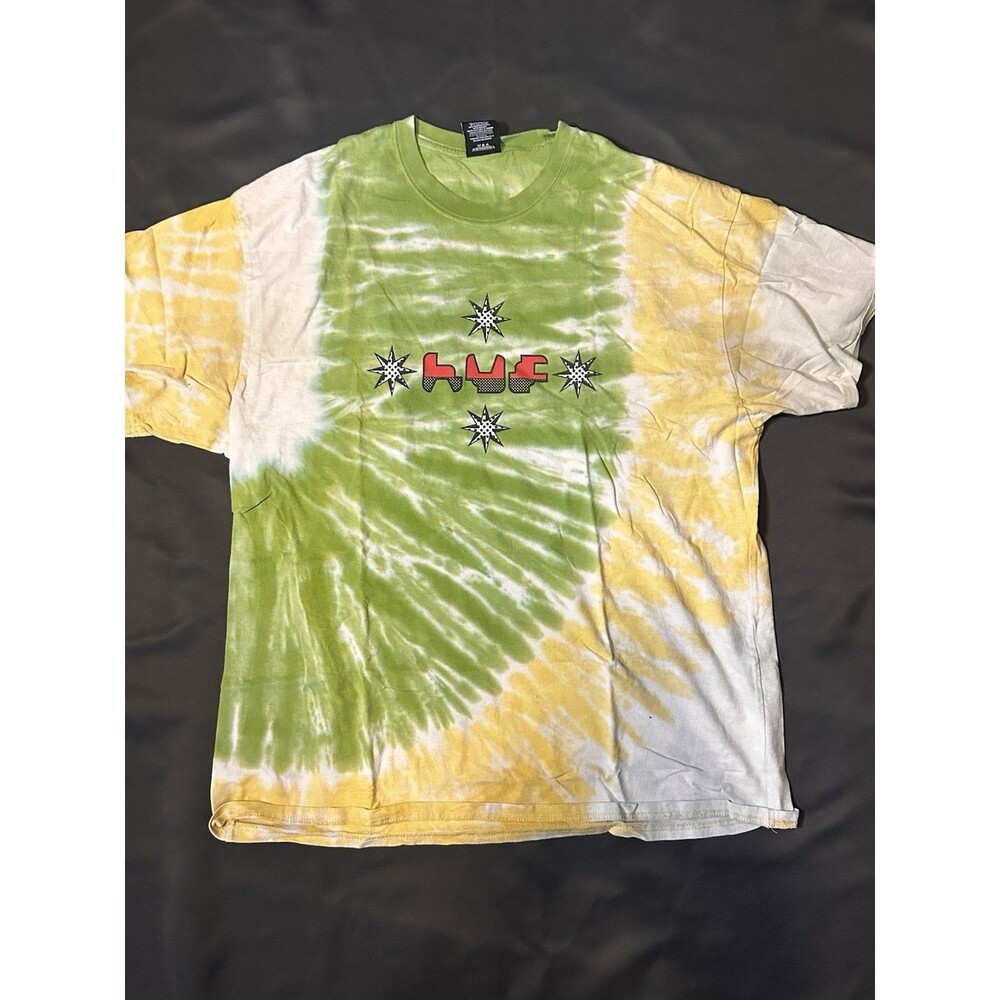 Vintage Y2k HUF Tie Dye Stars Tshirt Green, Yellow, Tshirt Mens XL